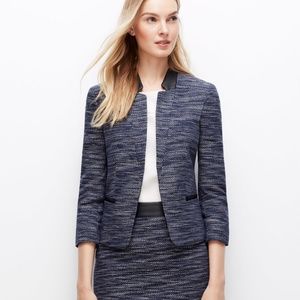 Ann Taylor Faux Leather Trim Tweed Jacket, 4P